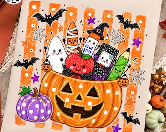 Spooky Halloween Teacher PNG, Cute Teacher School Doodles, Halloween Teacher Shirt Design, Classroom Graphic PNG, Digital Download