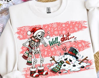 Dark Humor Christmas PNG, Funny Skeleton and Melted Snowman Design, Sarcastic Holiday Shirt Graphic, Funny Xmas Sublimation Digital File