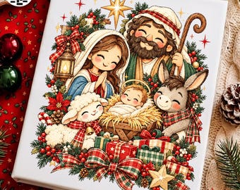 Jesus Nativity Christmas PNG, Baby Jesus Mary Joseph Design, Cute Christmas Manger Scene, Christian Holiday Sublimation, Digital Download