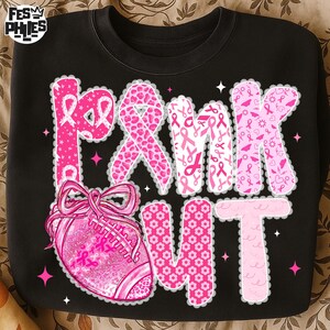 Breast Cancer Awareness Png, Tackle Cancer Png, Girly Game Day Png, Coquette Lace Football Pink Out PNG, Preppy Ribbon Football Mom Png