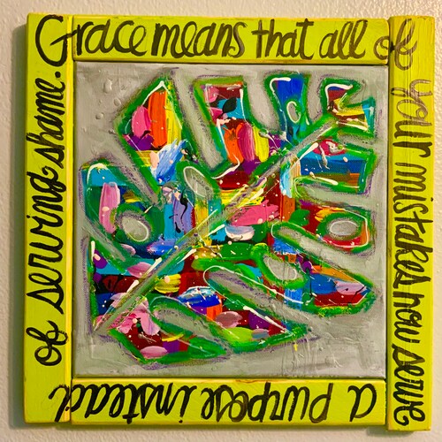Buy Original painting, folk art, Monstera, funky frame, grace