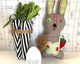 Lola, Stuffed Bunny, quirky bunny, modern folk art
