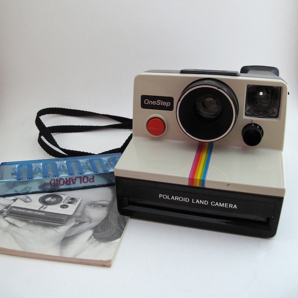 Vintage Polaroid OneStep Rainbow Camera with Flash Bar and Instructions