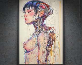 Cyberpunk Woman Poster | Android Sci-Fi Print | Cyborg Wall Art | Futuristic Decor | Digital Download