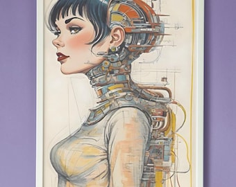 Cyborg Woman Portrait | Android Profile Print | Biopunk Sci-Fi Wall Art | Futuristic Decor | Digital Download