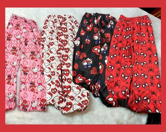 Pantaloni pigiama Hello Kitty x Spider-man, pantaloni per coppie, pigiami alla moda, pantaloni Y2k, pantaloni da notte indossati per la ragazza che dorme - regalo perfetto per lei/lui