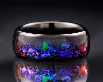 Galaxy Orion Nebula Ring 8mm Tungsten Outer Space Ring Meteorite Ring Men Alexandrite Couple Wedding Band Wide Ring promise ring for him