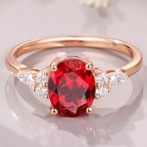 18K Gold Plated ruby engagement ring rose gold cluster engagement ring marquise diamond moissanite ring July Birthstone Ring gift for women