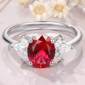 Oval Ruby c vintage Unique Marquise cut Diamond Cluster ring 18K Gold Plated ring engagement ring Bridal ring Anniversary ring