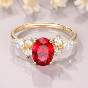 oval engagement ring Oval Ruby Ring Vintage lab ruby engagement ring red ring promise yellow gold ring gift for her anniversary ring
