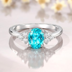 Ring for Libra & Scorpio, 6x8mm 1 1/2ct Paraiba Oval Cut Ring, Moissanite Ring, October Birthstone, Engagement Ring for Women, Gift for Her