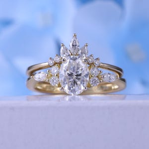 Oval cut Moissanite Engagement Gold Ring set Handmade Lab Grown Diamond Ring Vintage Promise Ring Dainty Gold Ring for Women Gift for her