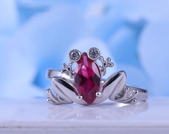 Marquise cut Lab Pulled Rubin Ring Vintage Handgemachter Moissanite Statement Ring 14k Gold Froschring mit Rubin Goldring für Freund Halloween Geschenk