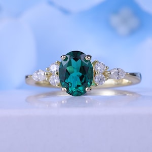 Oval cut Lab Grown Emerald engagement ring 14K yellow gold Unique Ring Bridal Promise Ring Anniversary gift for women Gift for Her