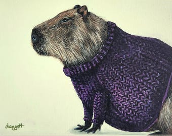 IMPRESIÓN 5x7 - Capibara con suéter morado