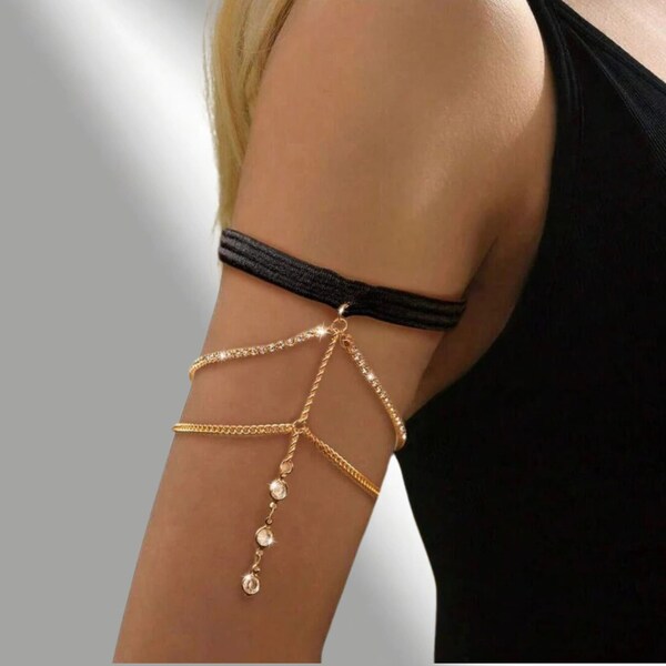 Upper Arm Bracelet, Coin Chain Armlet, Layered Arm Jewelry, Eye Charm Bracelet, Summer Body Jewelry, Gift for Women