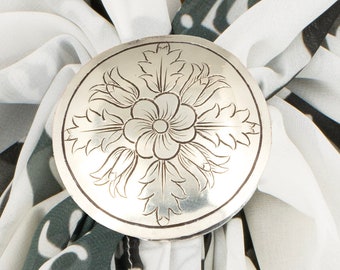 Handmade Engraved Sterling Silver Scarf Slide: Western Wild Rag Ring