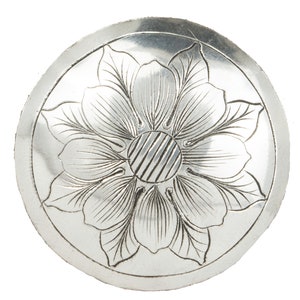 Hand Engraved Silver Flower Concho - Western Saddle Tack (2 inch)
