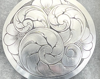 Saddle Concho 3" Hand Engraved Sterling Silver : Western Leather Craft,