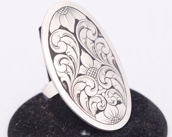 Sterling Silver Engraved Western Statement Rings for Stylish Women, Western Jewelry Rings, Boho Chunky Silver Rings