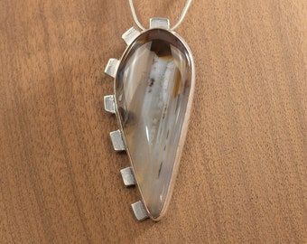 Sterling Silver Montana Agate Teardrop Pendant Necklace: Boho Western Jewelry