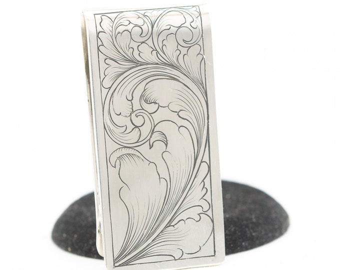 Featured listing image: Hand-Engraved Sterling Silver Money Clip: Western Design