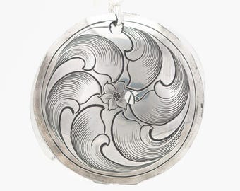 Sterling Silver Concho Earrings: Hand Engraved Floral Dangles