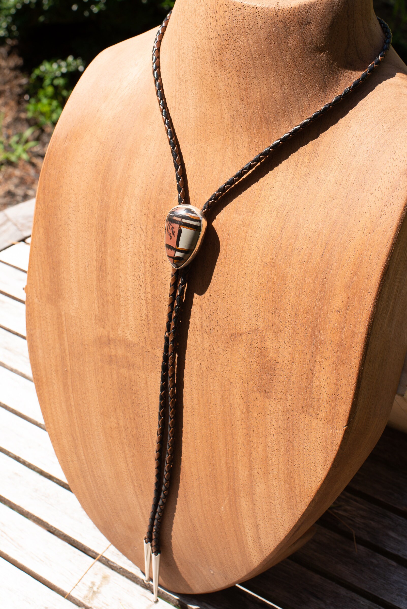 Handmade Sterling Silver Bolo Tie With a Stunning Picture Jasper Stone