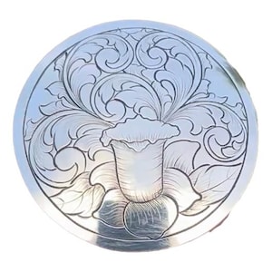 Hand Engraved Nickel Alloy Concho: Western Saddle Rosette (1.50 inches)