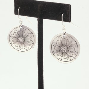 Concho Earrings Dangle Mother's Day Gift from Son, Everyday Silver Earrings, Dangle Earrings, Lightweight Earrings, Flower Jewelry image 3