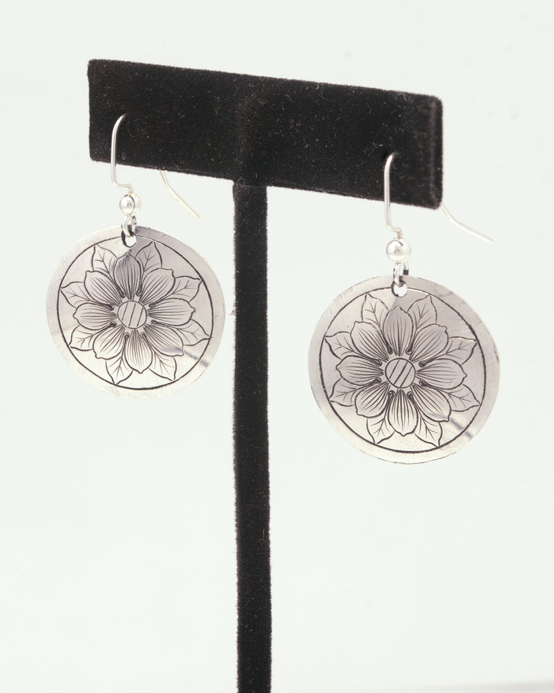 Concho Earrings Dangle Mother's Day Gift from Son, Everyday Silver Earrings, Dangle Earrings, Lightweight Earrings, Flower Jewelry image 3