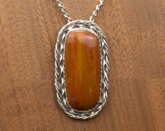 Large Petrified Wood Pendant Necklace: Sterling Silver Boho Jewelry