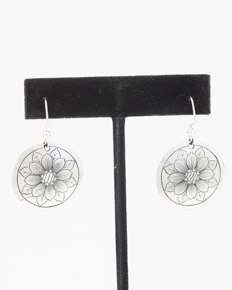 Concho Earrings Dangle Mother's Day Gift from Son, Everyday Silver Earrings, Dangle Earrings, Lightweight Earrings, Flower Jewelry image 5