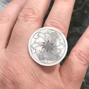Hand Engraved Sterling Silver Concho Rings, Western Jewelry Rings, Boho Chunky Rings, Western Rings For Women, Christmas Gifts From Daughter