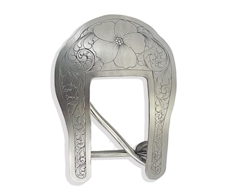 Hand Engraved Sterling Silver Belt Buckle, Custom Western Buckle, Personalized Gift for Her, Western Buckle, Cowgirl Buckle