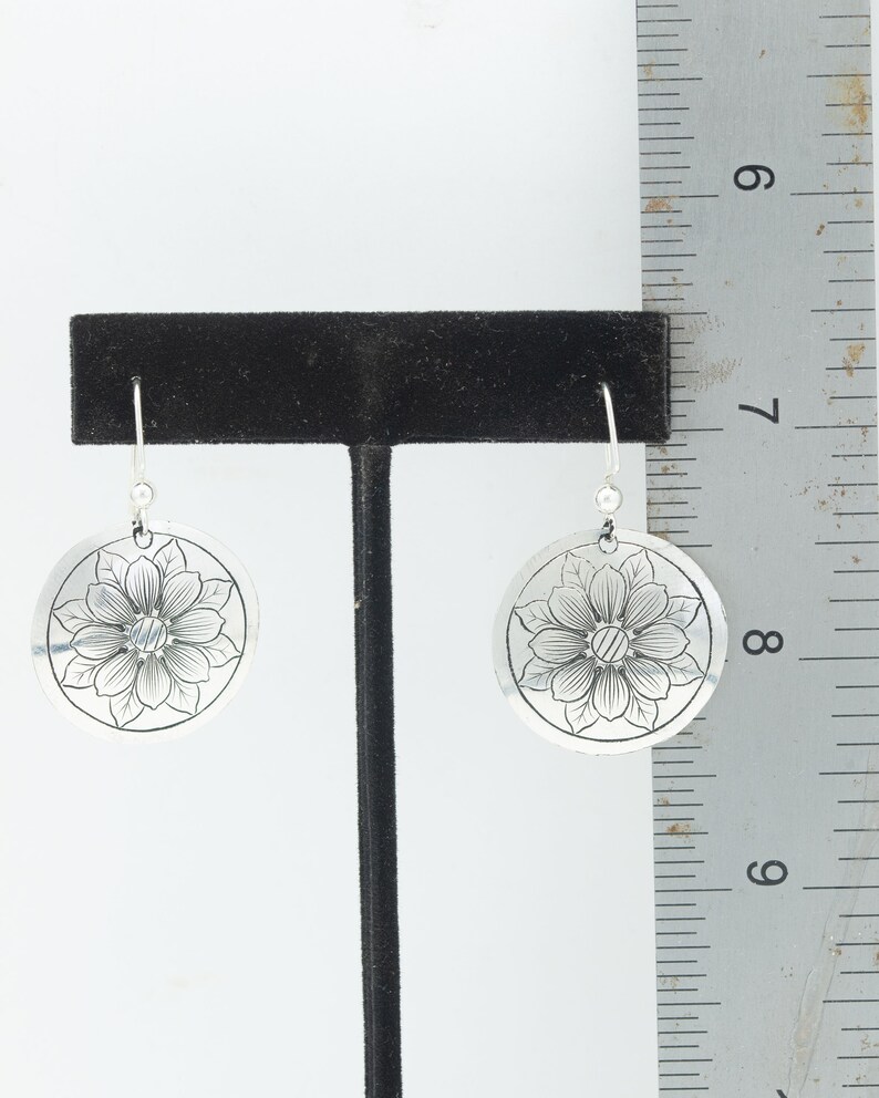 Concho Earrings Dangle Mother's Day Gift from Son, Everyday Silver Earrings, Dangle Earrings, Lightweight Earrings, Flower Jewelry image 4