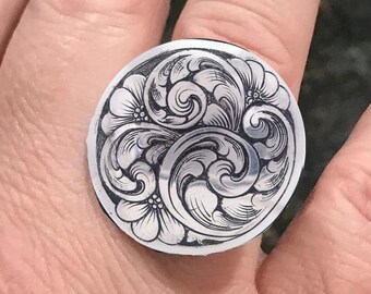 Western Sterling Silver Ring For Women, Hand Engraved Statement Rings, Chunky Rings, Nature Ring, Western Rings For Women