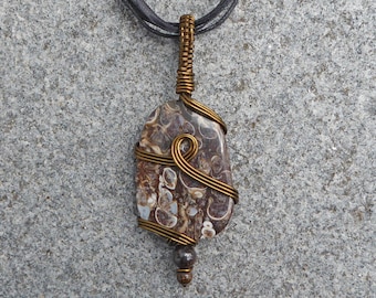 Bronze Fossil Pendant, Fossil Wire Wrap, Shell Pendant, Shell Jewelry, Science Jewelry, Boho Jewelry