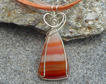 Sterling Silver Agate Wire Wrapped Pendant, Agate Necklace, Agate Pendant, Wire Wrapped Agate