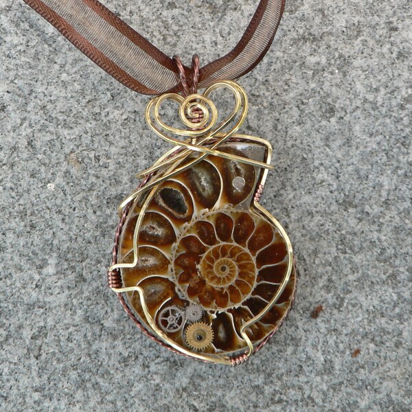 Professor Aronnax Ammonite Fossil Pendant in Copper and Bronze