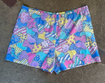 Vintage 80's Graphic Hearts & Bows Patrón Sleep Shorts 2XL