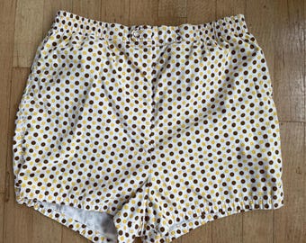 Vintage Jantzen Men’s Swimtrunks Brown Polka Dot & Sunflower XL
