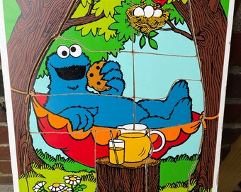 Casse-tête en bois vintage Sesame Street Cookie Monster Summertime