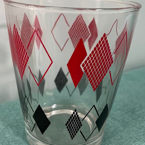 Vintage Retro Black & Red Diamond Cocktail Glass