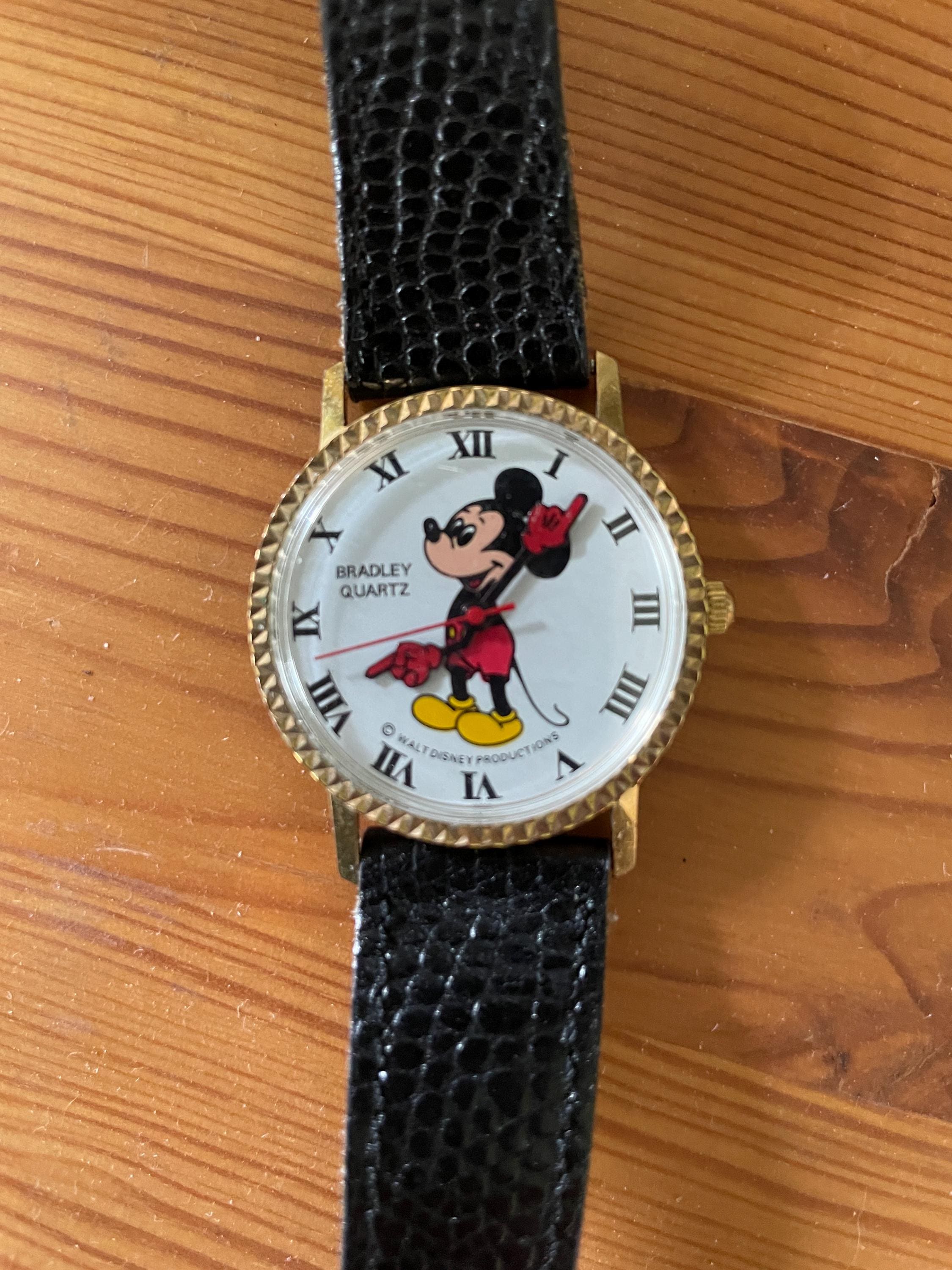 Vintage Bradley Mickey Mouse Leather Band Watch - Etsy display picture 1