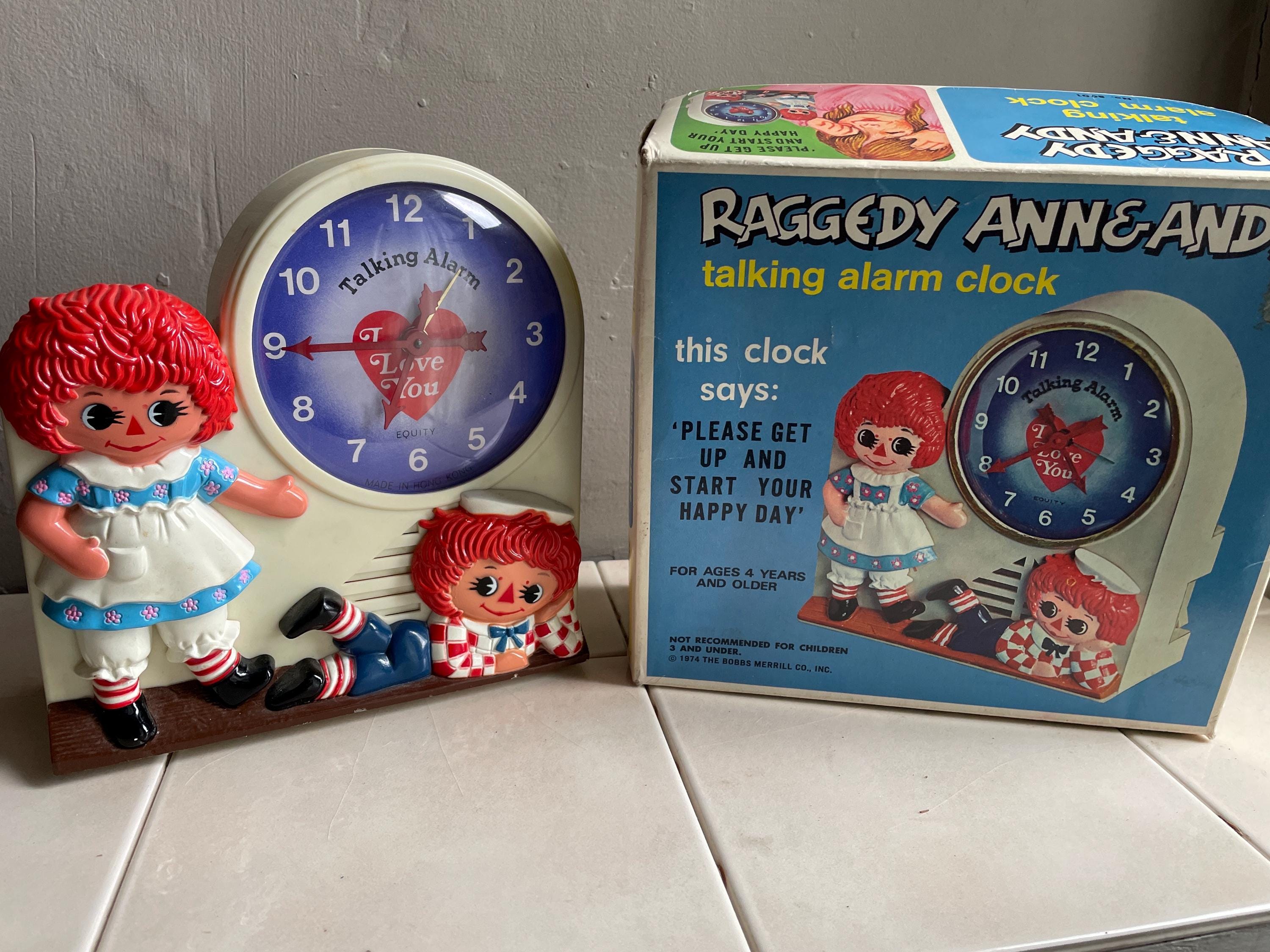 Vintage 1974 Raggedy Ann & Raggedy Andy Talking Alarm Clock With