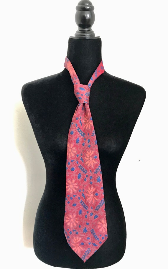 Late 1960s Handloom Maroon Floral Printed Mens Wid