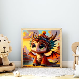 Cute Baby Dragon with Horns Downloadable Digital Art