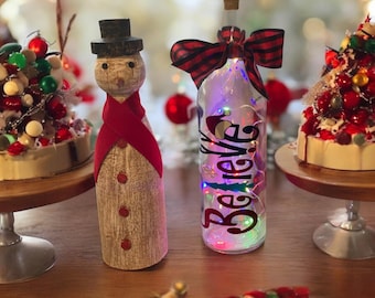 Light Up Wine Bottle - Gift for Christmas - Unique Home Decor - Fairy Lights for Parties