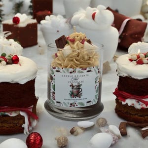 Beautiful Hot Chocolate holiday candle with decorative wax embeds.
